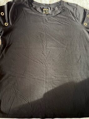 Michael Kors Black Tee with Grommet Sleeve Detail